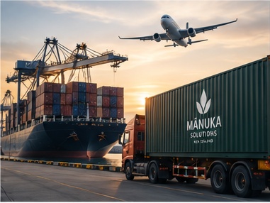 Container ship and port logistics representing international export