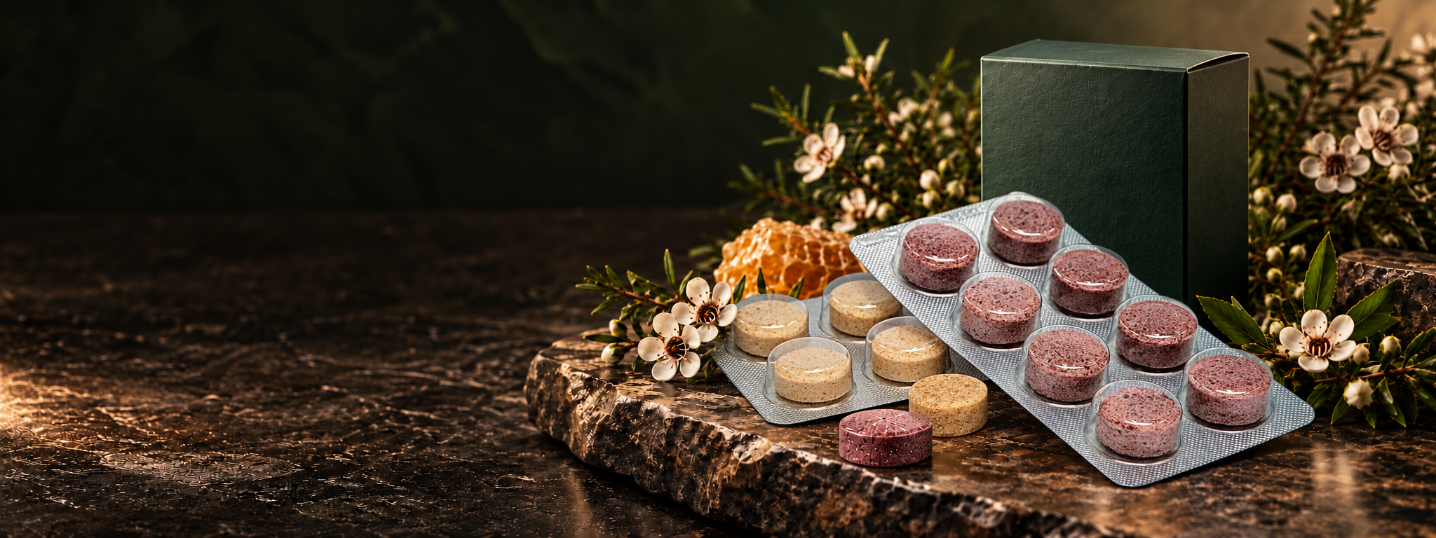 Private-label mānuka honey lozenges and premium packaging