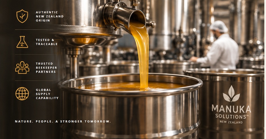 Commercial New Zealand mānuka honey processing, testing and global supply capability
